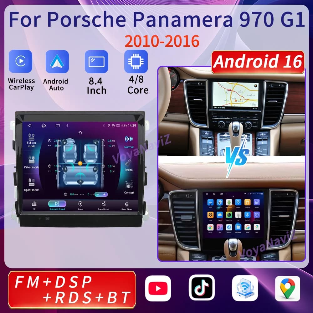 Android 16 wireless Carplay 8.4" For Porsche Panamera 970 G1 2010-2016 Car Multimedia Player AutoRadio 1280*720 Google DSP 4G FM