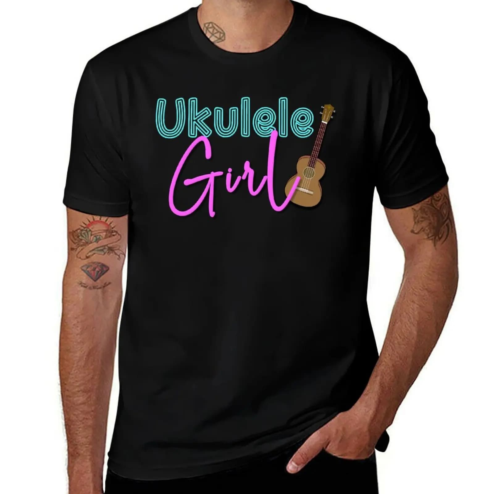 T-shirt con citazione di Ukulele Girl, taglia grande, top casual da esterno