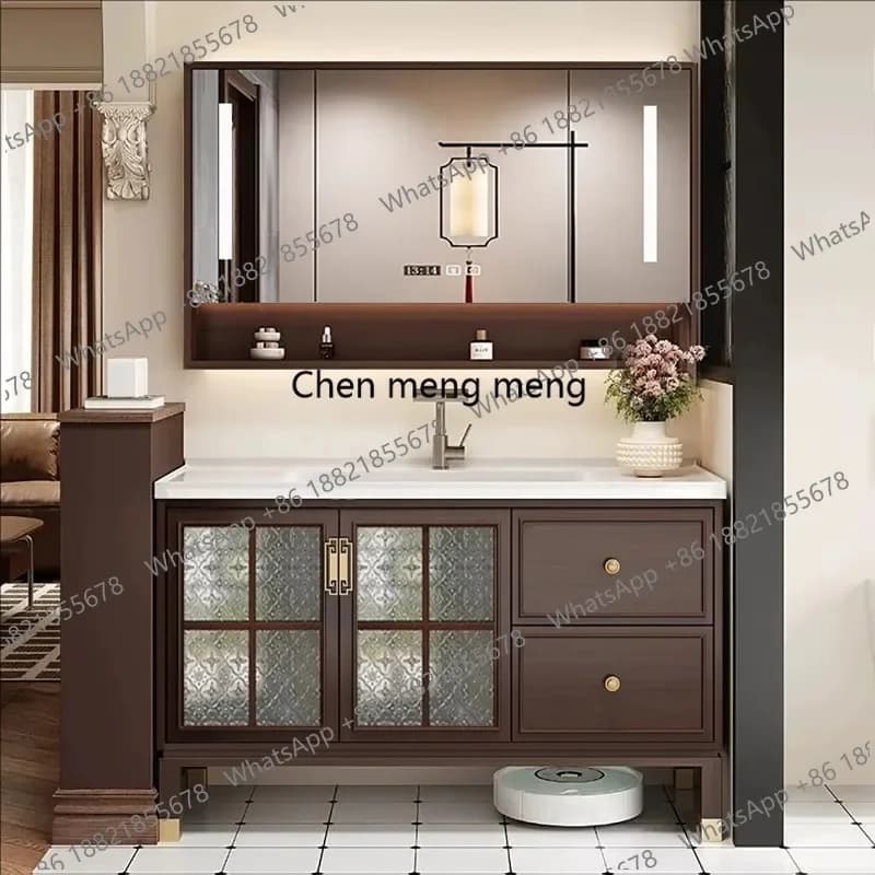 Nuovo Arrivo: Mobile Bagno a Colonna Marrone Rustico Salvaspazio con Specchio Smart - Meuble Salle De Bain