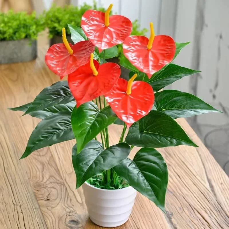 18 heads of artificial plants plastic green anturio house garden living room bedroom decoration plants fake home decoration