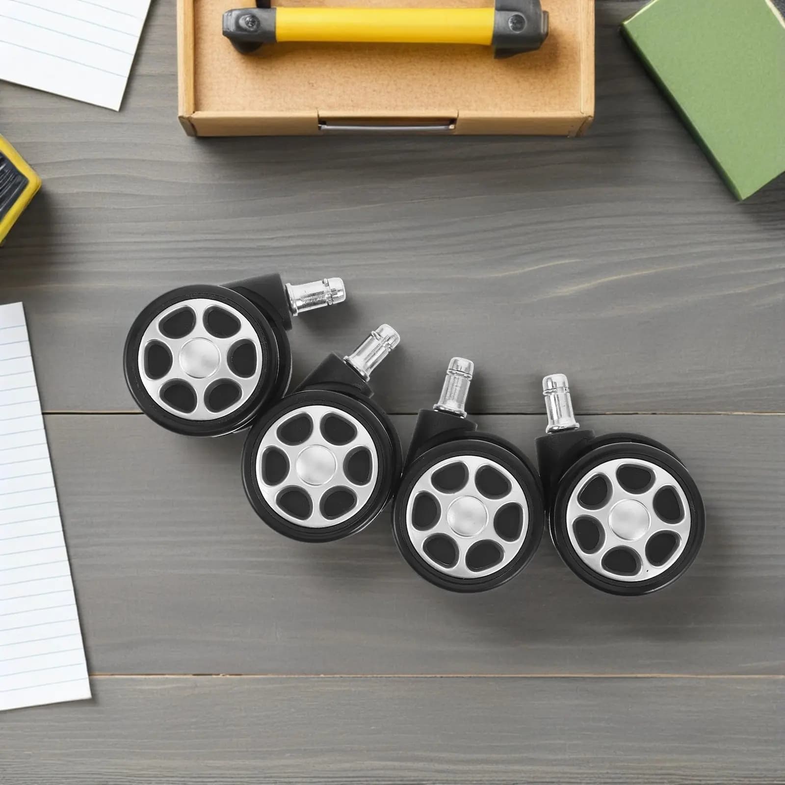 4Pcs 2.5inch Plastic Office Chair Caster Wheels with Gravity Brake Technology Silent Smooth Rolling for Hard Floor Carpet Gaming