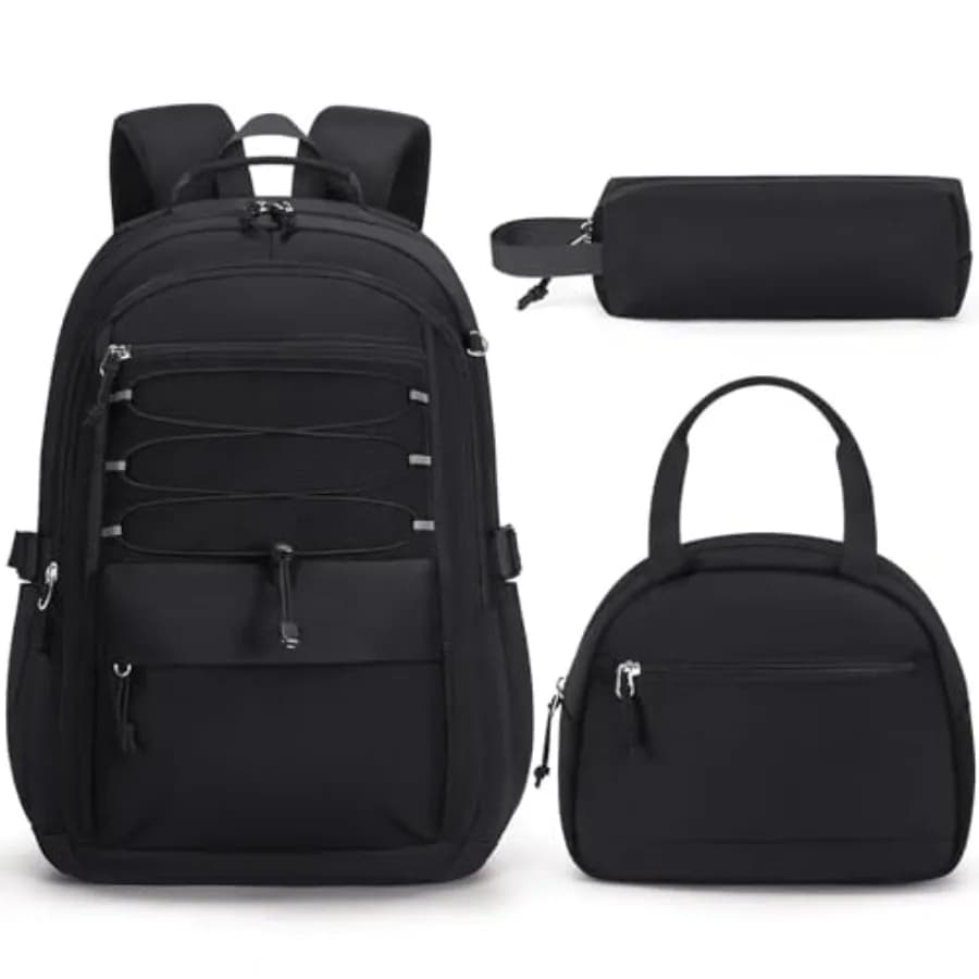 Zaino per Ragazze 3 Pezzi, Zaino Impermeabile con Borsa Pranzo e Astuccio, Set Leggero per Libri per Ragazze Adolescenti in Viaggio
