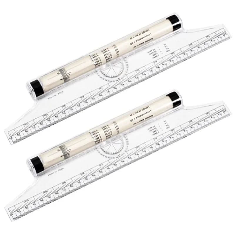 Righello Multifunzione da 15cm e 30cm, Righello a Rotella Metrico Trasparente, Righello a Rotella Parallela, Righello per Angoli e Linee
