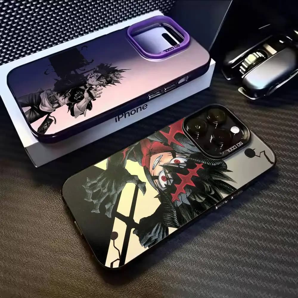 Cover per iPhone 17, 16, 15, 14, 13, 12, 11, Mini, Pro, E, MAX con design Anime Cool A-Asta Black Clover, bianca opaca effetto caramella