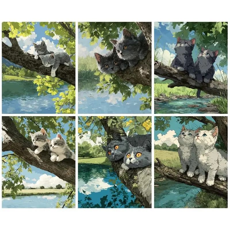 Dipinto a Numeri CHENISTORY: Il Gatto sull'Albero, Arte Murale Fai-da-Te, Quadro con Cornice, Immagine a Numeri, Animale in Acrilico su Tela per Soggiorno