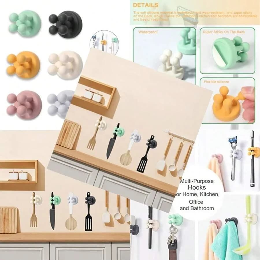 Portaspazzolini in silicone per il bagno - Porta rasoi da doccia a parete da 6 pezzi - Colori
