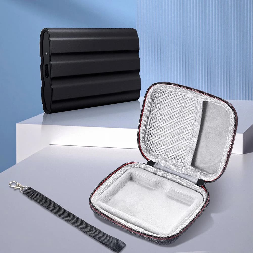 Custodia rigida in EVA Borsa per disco rigido esterno antiurto con borsa in rete e tracolla per Samsung T7 Shield/T9 4TB/2TB/1TB SSD portatile