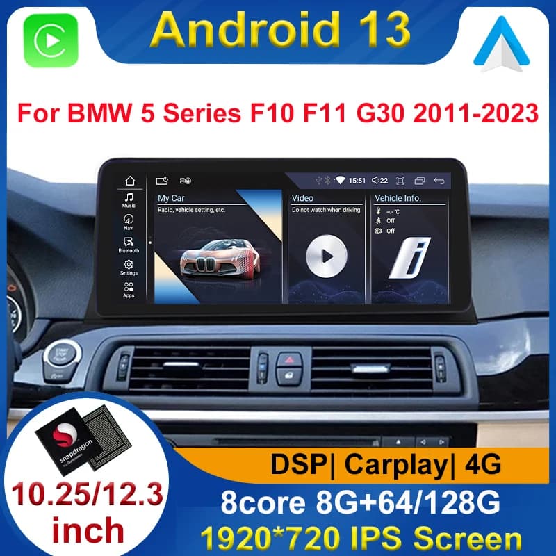 Snapdragon Android 13 8 + 128G Auto Carplay Lettore DVD per auto per BMW Serie 5 520i F10 F11 G30 Radio Navigazione Multimediale Stereo