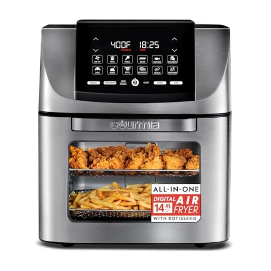Air Fryer - 14 Qt All-in-One Rotisserie Oven with Digital Display, 12 Presets, Roast, Bake, Broil, Dehydrate, Dishwasher Safe A