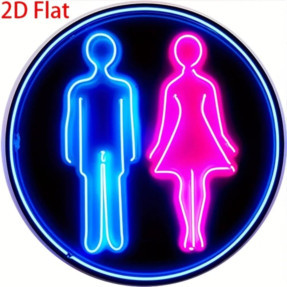 Retro 2D Neon Bathroom Sign 8x8 Inch Pink Blue Metal Wall Art for Home Bar Cafe