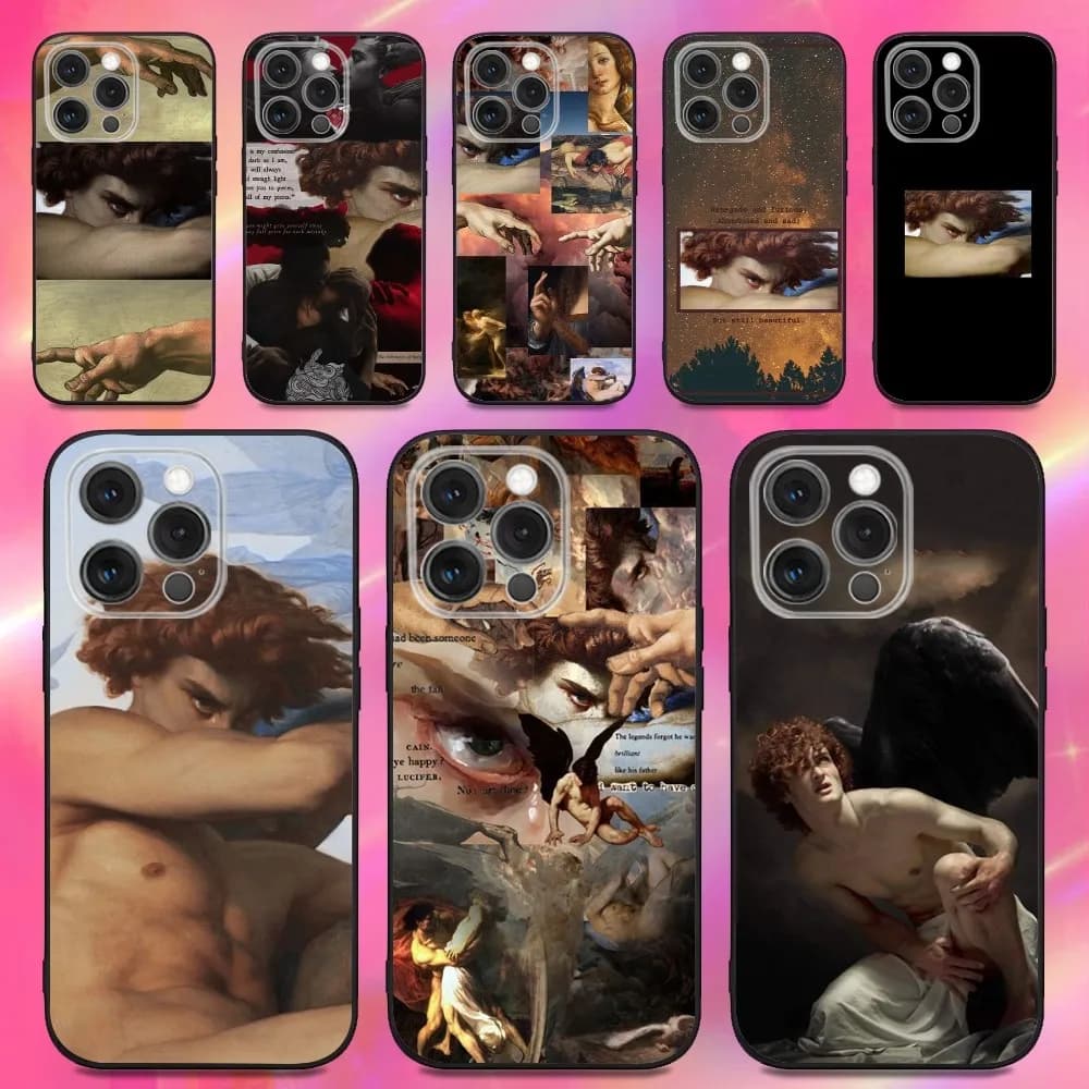 Custodia per telefono Fallen Angel di Alexandre Cabanel per iPhone 16,15,14,13,12,11,Pro,Max,Plus,X,XS,XR,SE,8,7,Mini,Silicone morbido nero