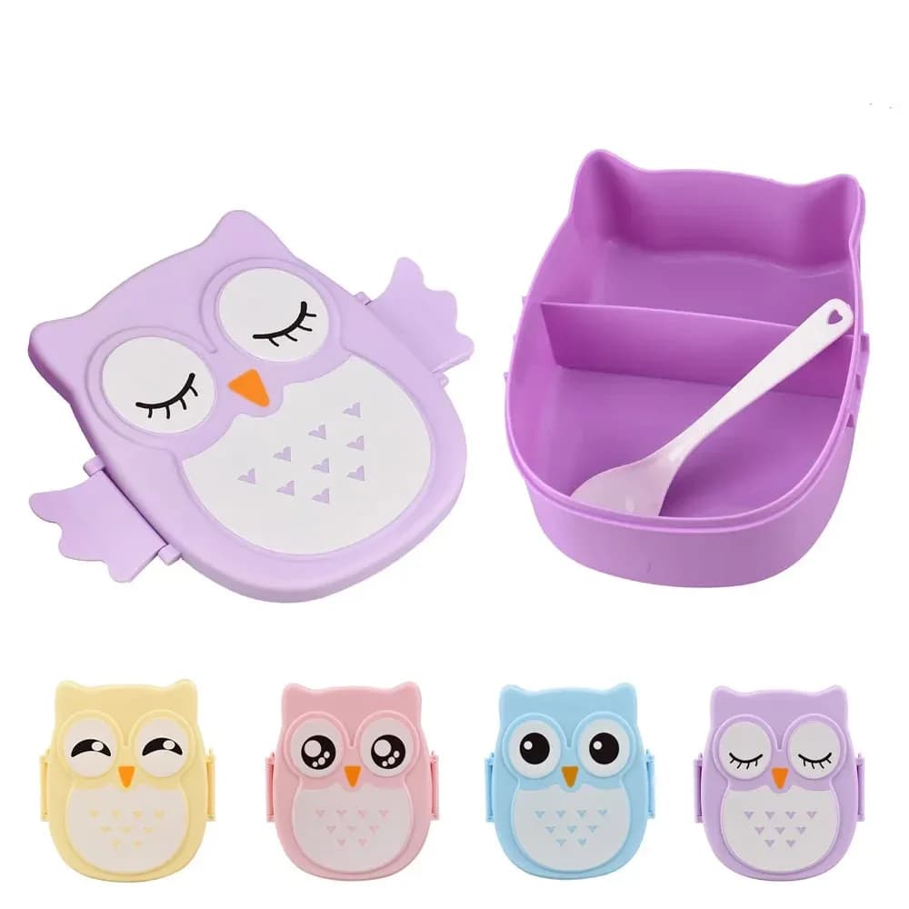 Contenitore per il pranzo portatile a forma di gufo, in plastica per alimenti, adatto al microonde, per picnic, per bambini, scuola, ufficio, bento box