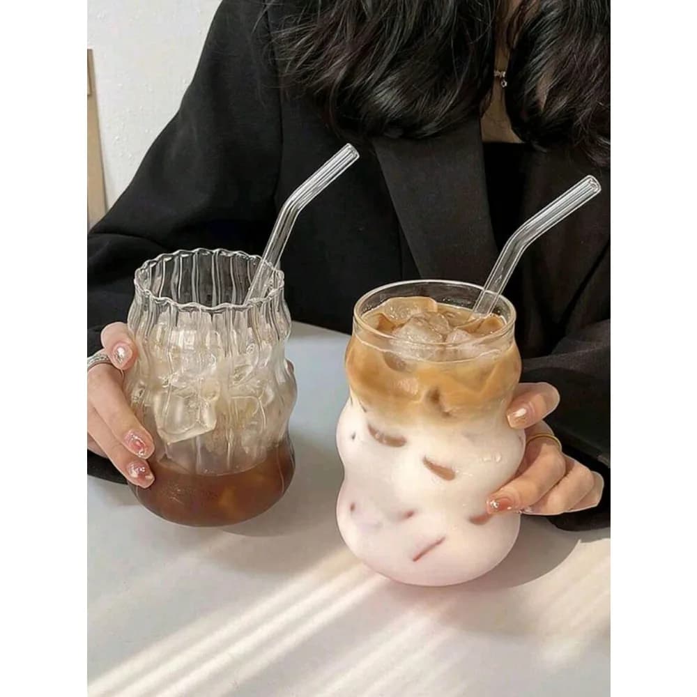 1pc Glass Coffee Cup (Without Straw) For Home Use, Suitable For Women, Drinking Beverage Milk Tea Cup, Suitable For Hot/Cold Drinks, Transparent And Durable, Perfect For Coffee, Tea, Milk, Juice Concentrate Coffee, Drinks In All Seasons, Birthday Gift, Ho