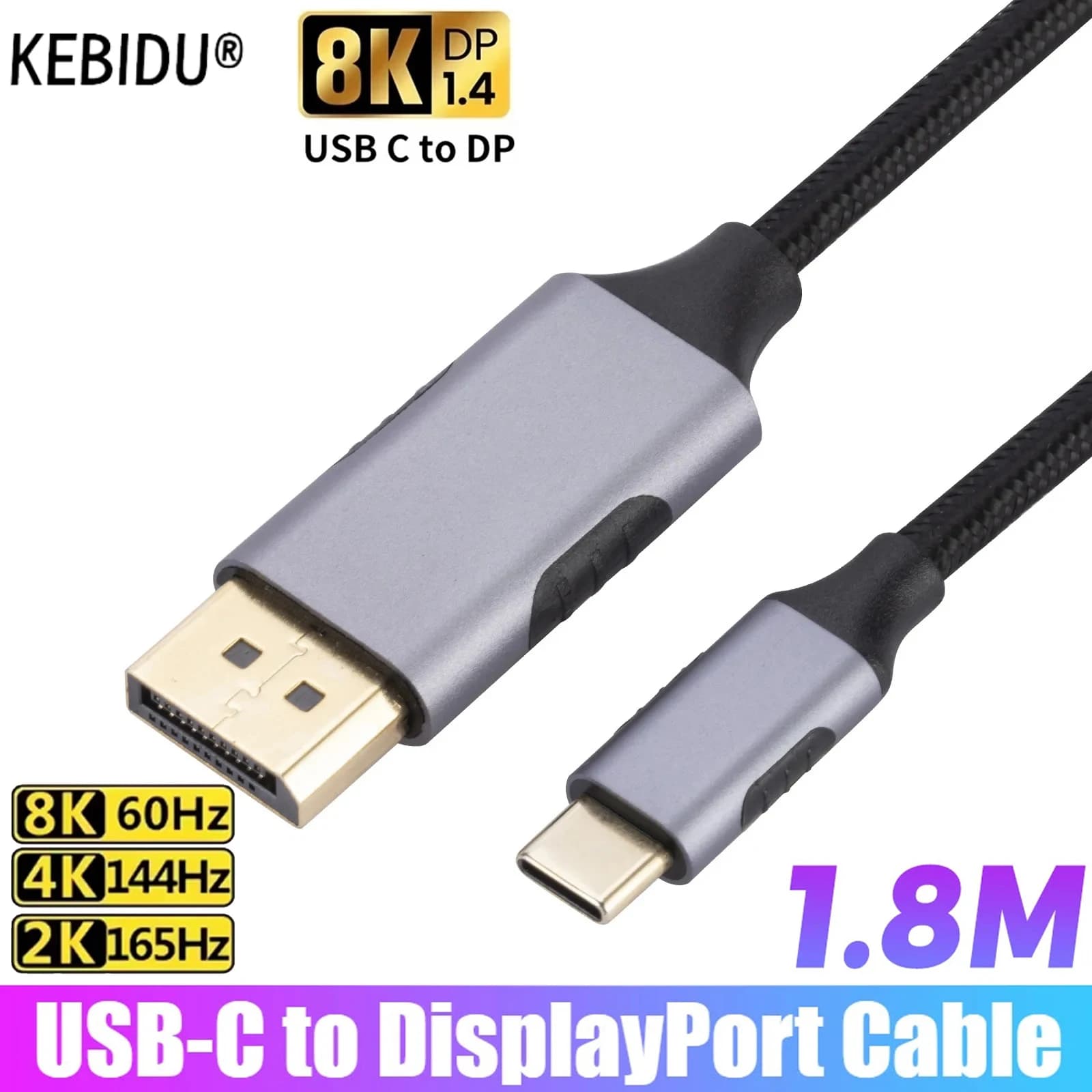 Cavo USB-C a DisplayPort da 1,8 m, DP Tipo C 3.1 a Display Port 1.4, 8K@60Hz, Thunderbolt 3 4 per MacBook Air Pro Samsung