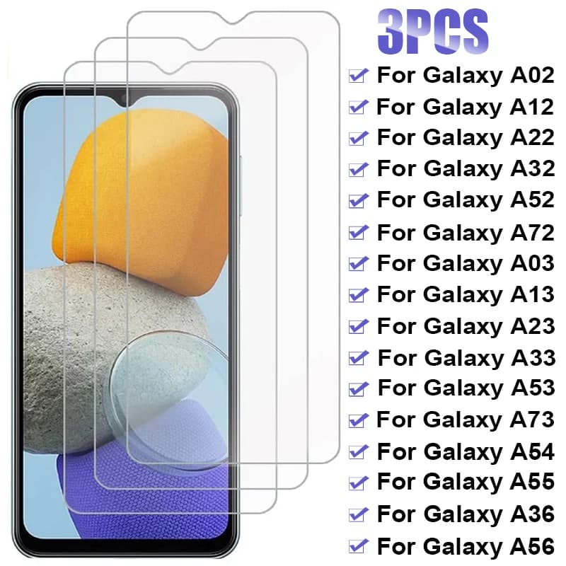 3Pcs Screen Protectors For Samsung Galaxy A22 A02S A12 A13 A33 A32 A52 A72 on Samsung A53 A23 A73 A54 A55 A56 5G Tempered Glass