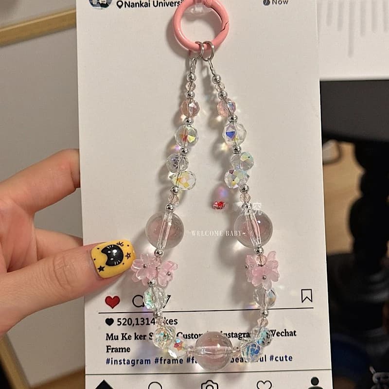 Korean Cute Lily Flower Luxury Crystal Phone Charms Chain For Phone Accessories Phone Strap Anti-Lost Sweet Lanyard Hanging Rope
