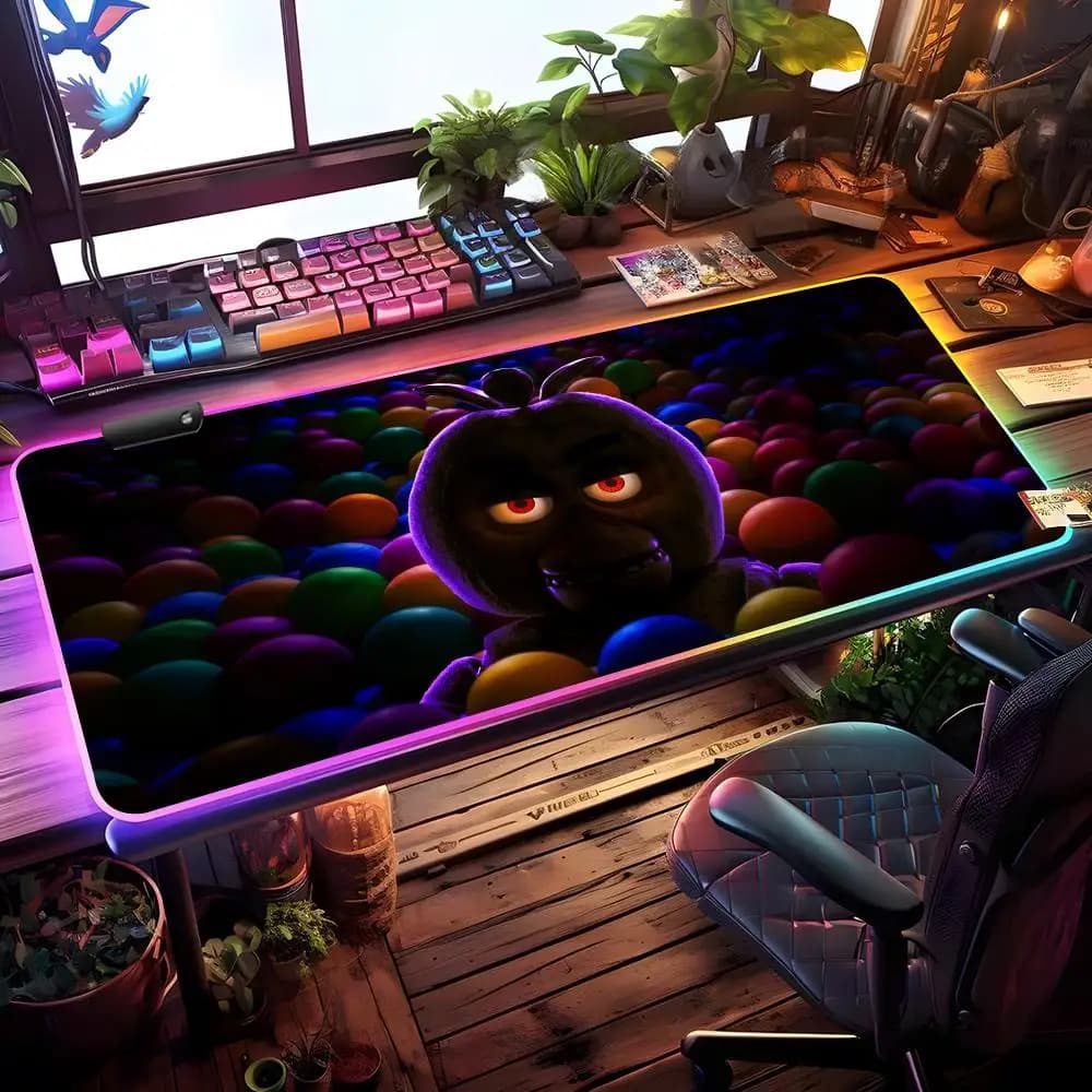 Tappetino per mouse F-Five N-nights A-at F-Freddy RGB, tappetino da gioco, tappetino da scrivania HD, grande tappetino per mouse XXL con luce LED