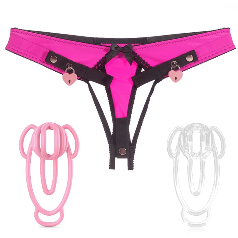 FUFU Mutandine a clip con pizzo, cintura di castità Sissy, mutandine anti-ingiustizia, imitazione di vagina femminile indossabile, giocattolo erotico per adulti 18+