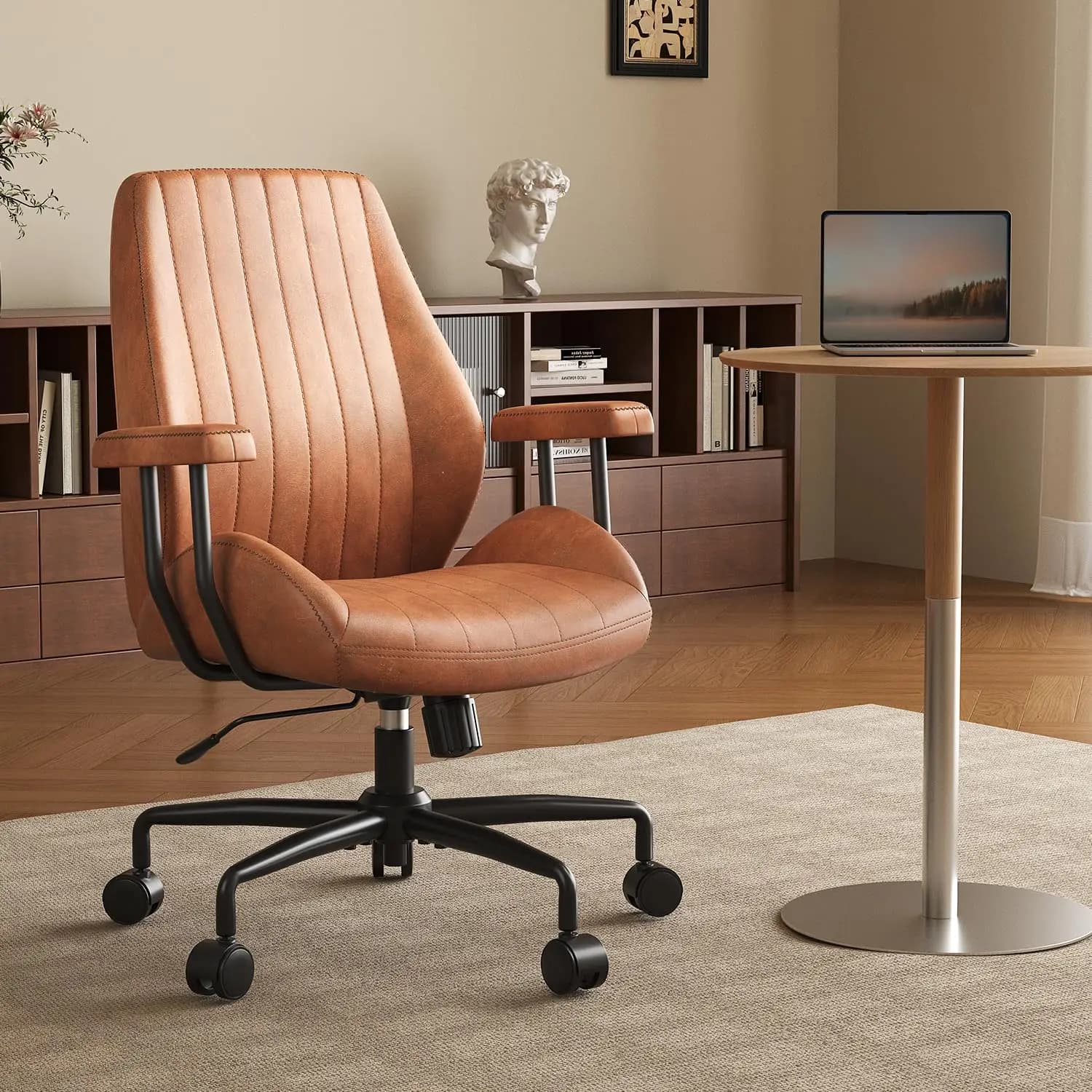 Sedia da Ufficio Ergonomica Reclinabile Girevole con Schienale Medio, Altezza Regolabile, Cuscino Spesso, per Casa e Ufficio, Personalizzabile