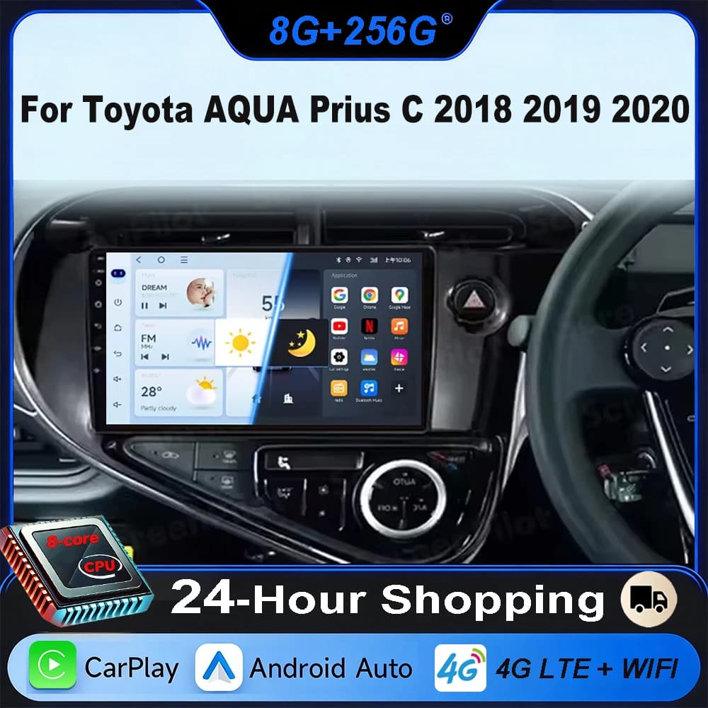 Autoradio 9 "Per Toyota AQUA Prius C 2018 2019 2020 Android Carplay Auto Multimedia Video Player Navigazione GPS No 2Din DVD WIFI
