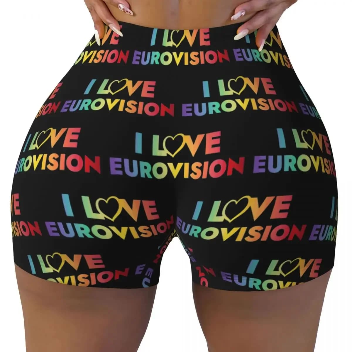 Custom I Love Eurovision Yoga Shorts Women Gym Workout Running Athletic Volleyball Biker Shorts