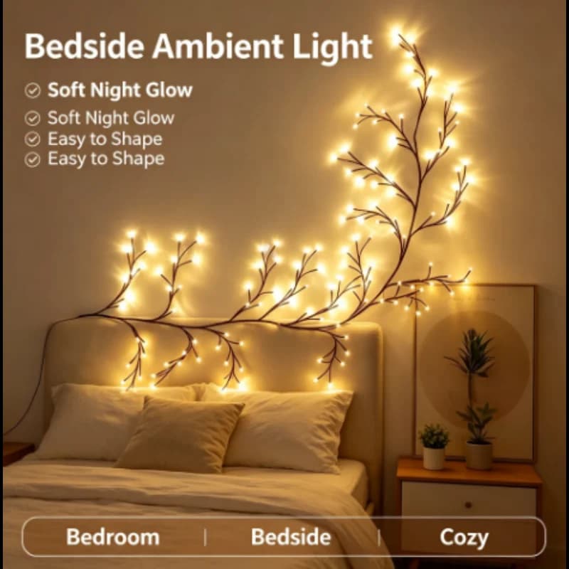 Decorative Lights 144 LED USB Powered Bendable Indoor 8 Modes Vine Willow Branch String for Bedroom Living Room Decor Gift