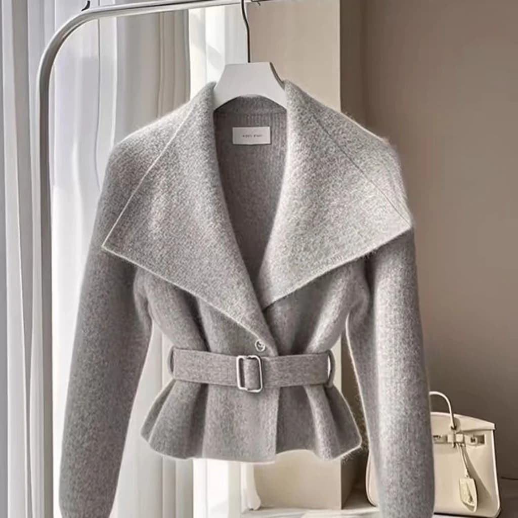 Maglione lavorato a maglia legato in vita stile grigio piccolo profumato per giacca maglione temperamento moda autunno e inverno da donna