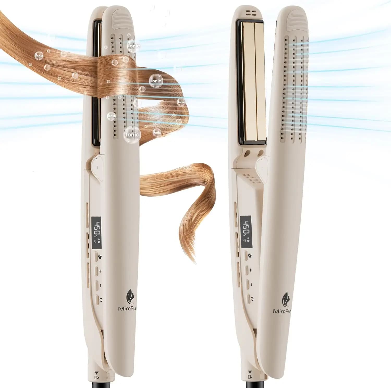 Piastra e arricciacapelli 2 in 1, 360 ° Styler Airflow con Aria Fredda, Ceramica al Titanio Ionica, Spegnimento Automatico, Doppia Tensione
