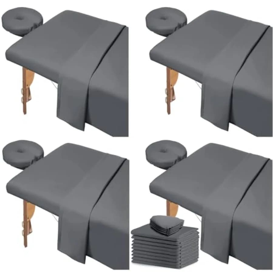 Set di 4 lenzuola per lettino da massaggio, 12 pezzi riutilizzabili in morbida microfibra, set di lenzuola per lettino da massaggio all'ingrosso, include copriletto per lettino da massaggio