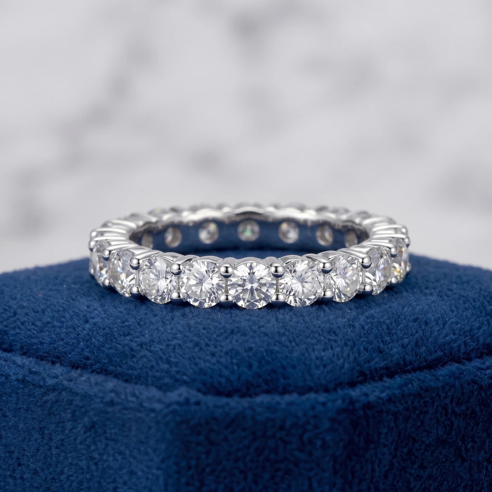 D Color VVS1 Full Eternity Round Moissanite Ring, 925 Sterling Silver, Prong Set, Unisex, Light Luxury Gift, With Certificate