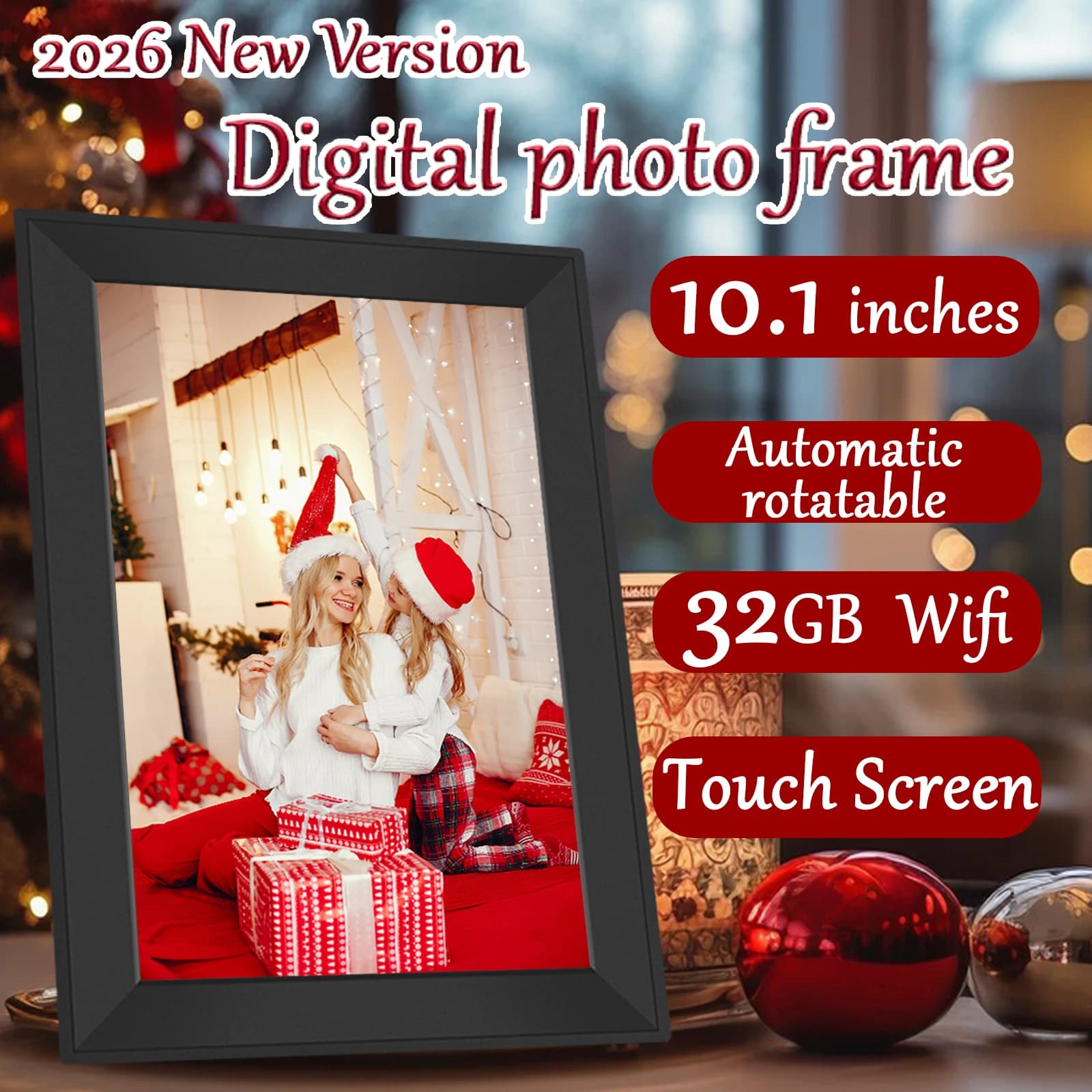 Cornice Digitale 10.1 Pollici 32G WiFi, Schermo Touch 1280x800, Rotazione Automatica, Condivisione Foto Tramite App Uhale, Regali di Natale