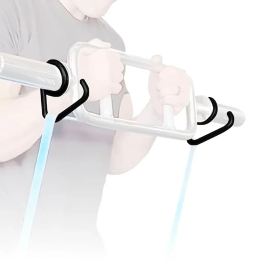 Accessorio per barra da allenamento per palestra domestica: ganci in acciaio per 2 barre olimpiche, finitura nera, ancoraggio per elastici di resistenza prodotto negli USA con sistema di fissaggio.