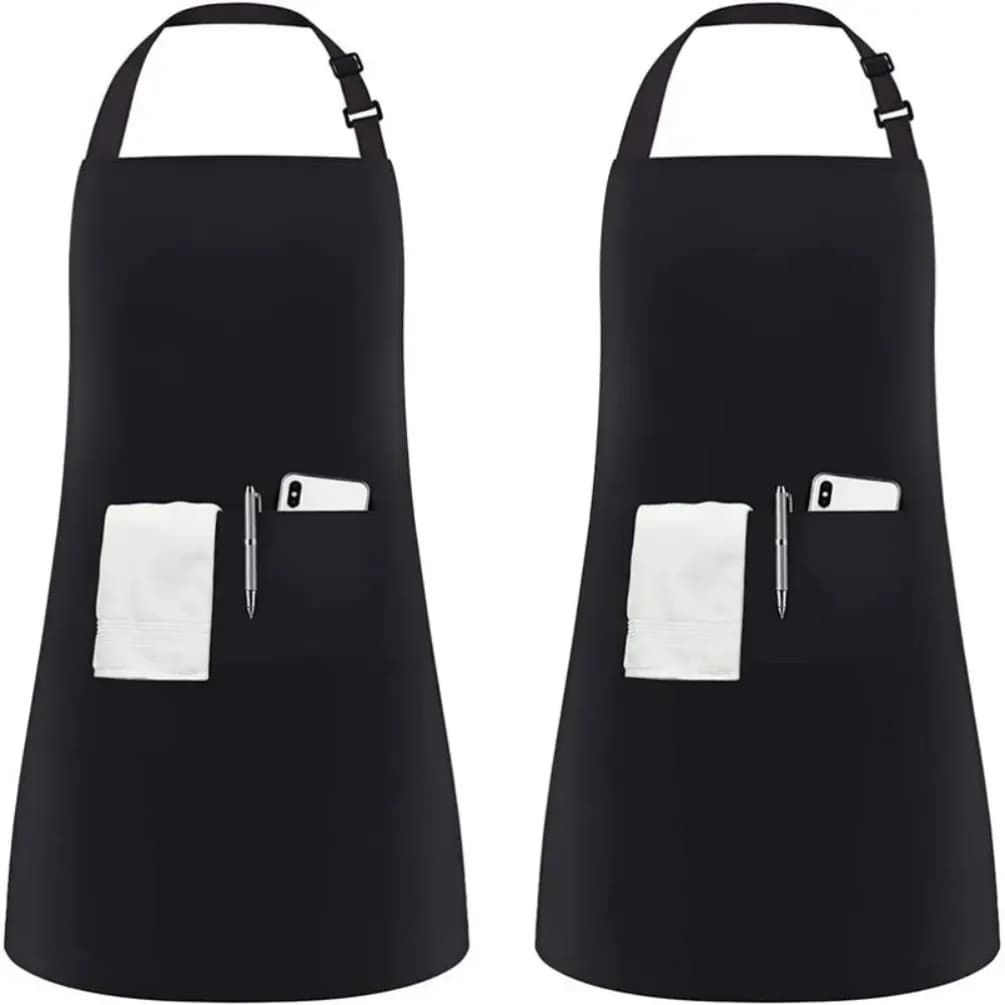 Grembiule impermeabile in cotone poliestere con tasca grande Grembiule da lavoro da chef nero Grembiuli da cucina antisporco regolabili Bellezza delle unghie