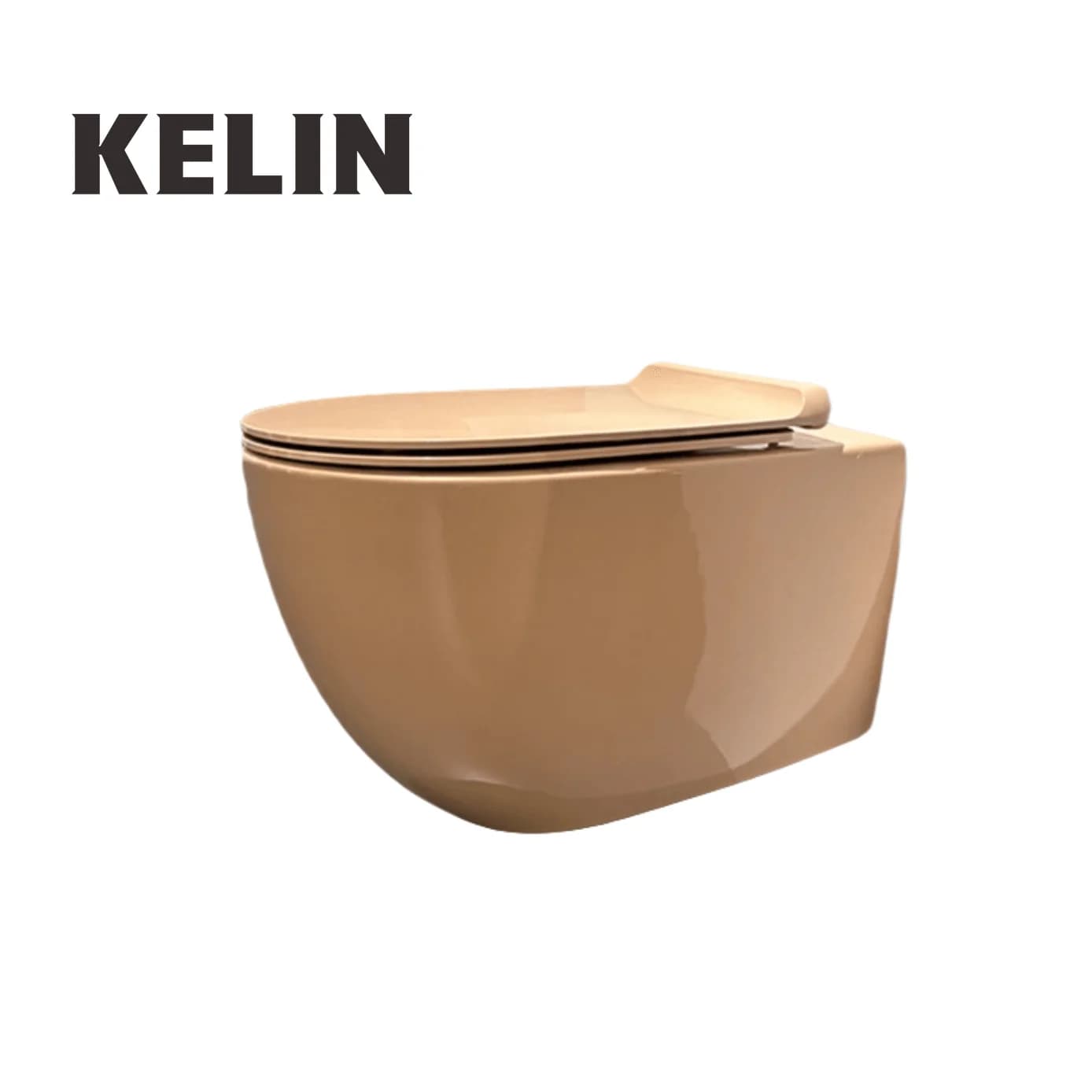 KELIN New ceramic wall toilet apricot color, modern style, with built-in exhaust box, egg-shaped, with Tornado exhaust system, for home bathroom