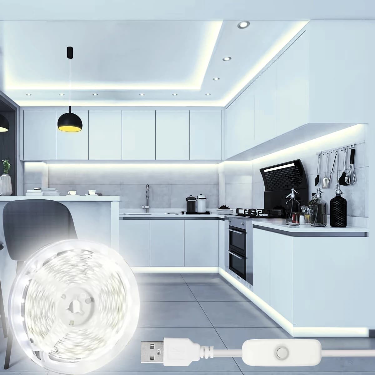 Strisce LED USB 5V SMD2835 Bianco caldo sotto le luci dell'armadio Striscia TV Nastro di illuminazione di sfondo Decorazioni per la casa Nastro flessibile a LED