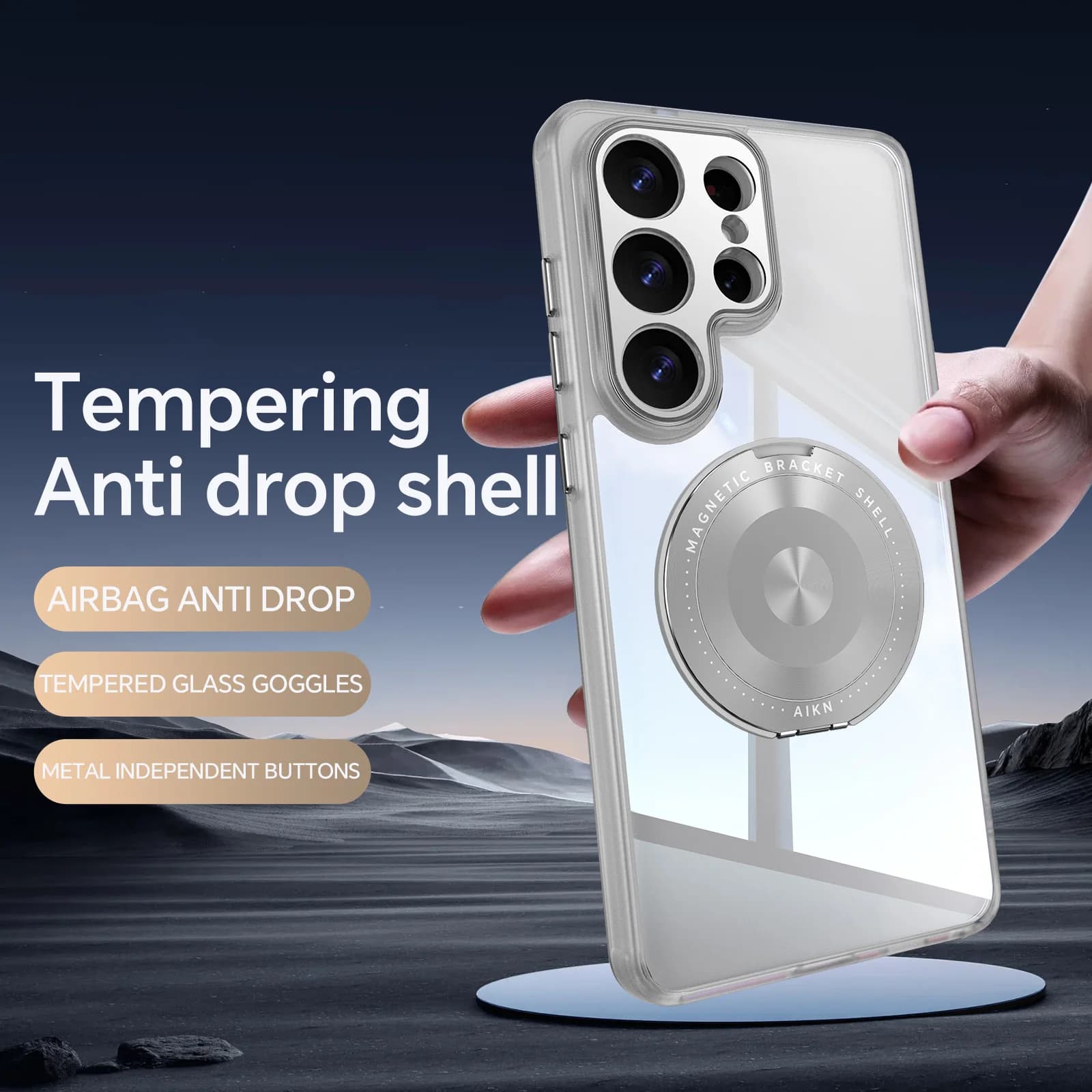 Custodia S26 Ultra Trasparente con Supporto Girevole, Cover Anti-Ingiallimento per Telefono