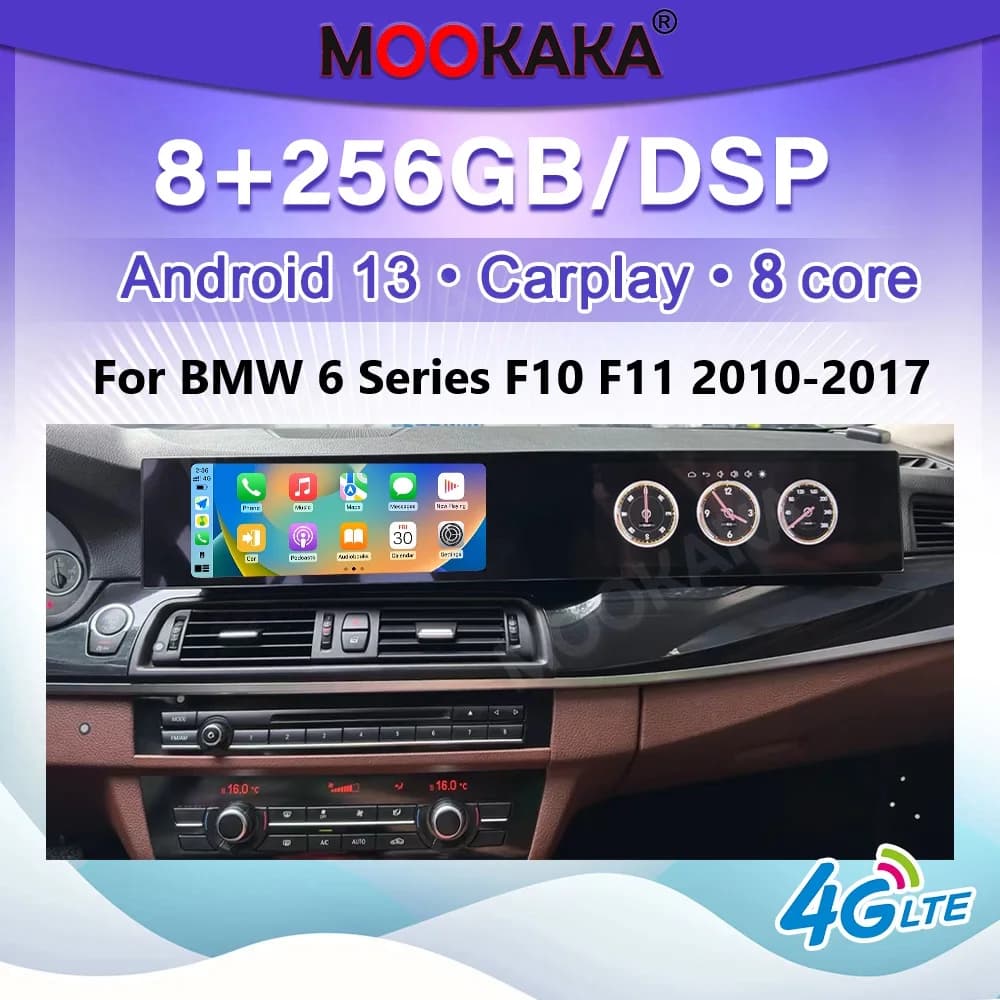 21Inch Dual HD Screen For BMW 6 Series F10 F11 2010-2017 Android13 Car Radio GPS Multimedia Player Head Unit Dual System CarPlay