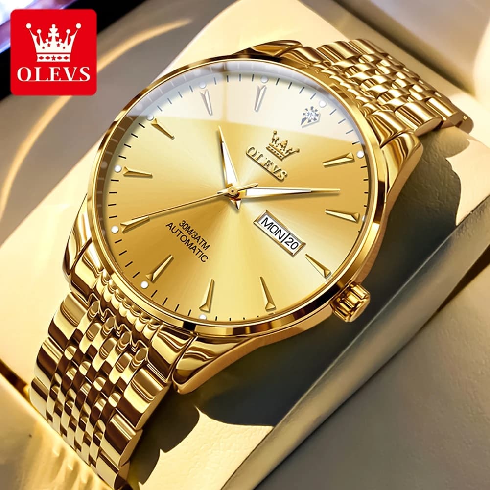 OLEVS 6635 Fashion Men's Watch, Automatic Mechanical Clock, Waterproof, Stainless Steel, Chronograph With Date