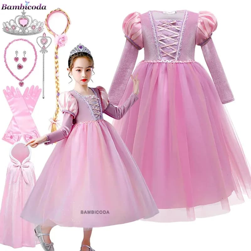 Rapunzel Princess Dress Girl Cloak Hooded Coat Cape Cinderella Fancy Party Cosplay Costume Winter Christmas New Year Clothes