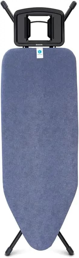 Brabantia XL Comfort Ironing Board with Solid Steam Iron Rest | Large (Size C) | Fairtrade Denim Blue Cover | Adjustable Height