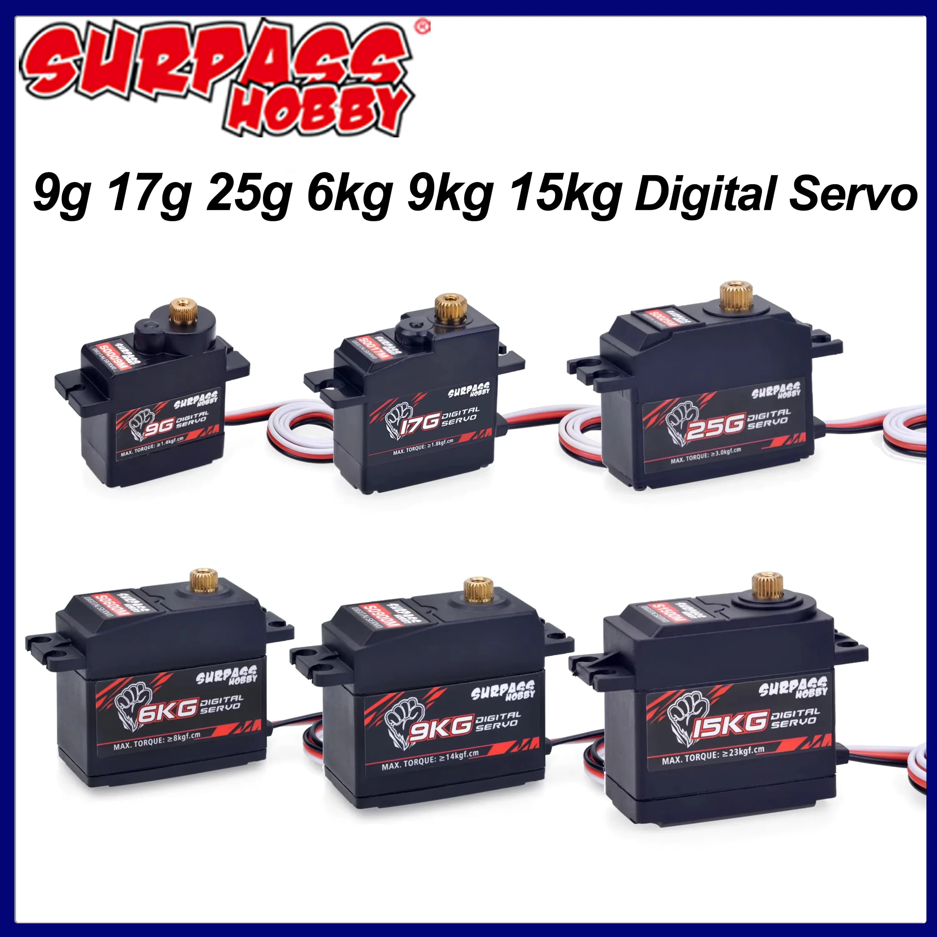 Servo Digitale Surpass Hobby 9g 17g 25g 3kg 6kg 15kg con Ingranaggi in Metallo/Plastica per Auto RC, Aerei, Robot, Barche, Wltoys, Axial SCX24, Parti per Modelli