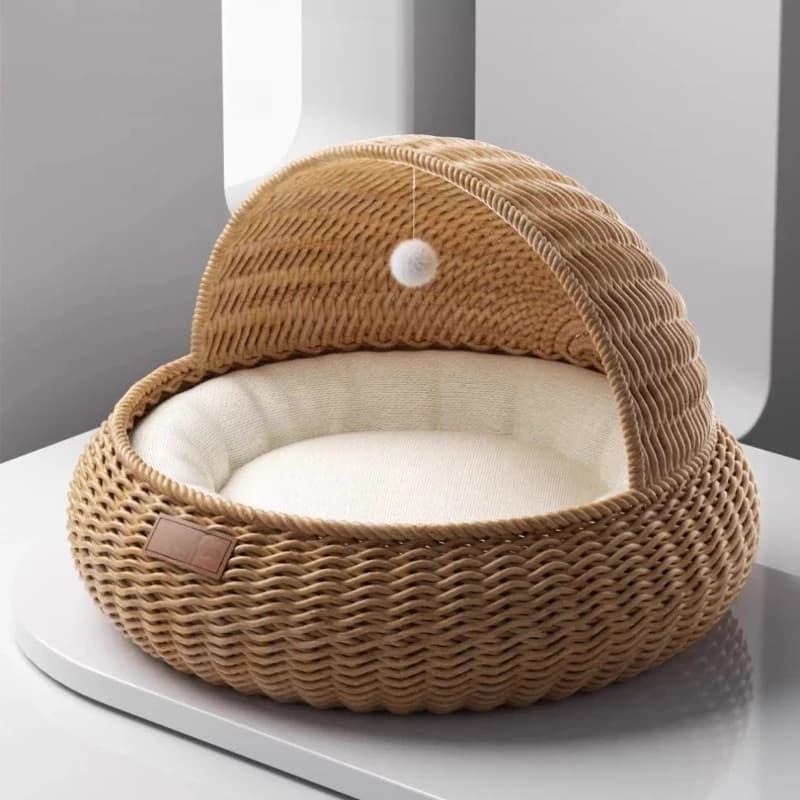Lettiera per Gatti Estiva Universale Quattro Stagioni, Cuccia per Gatti in Salice Semi-chiusa Super Grande