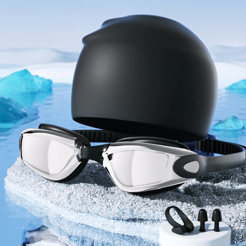 Swimming glasses are waterproof, anti-fog, high-definition, with swimming head, nose clip, ear plugs, Man Woman
