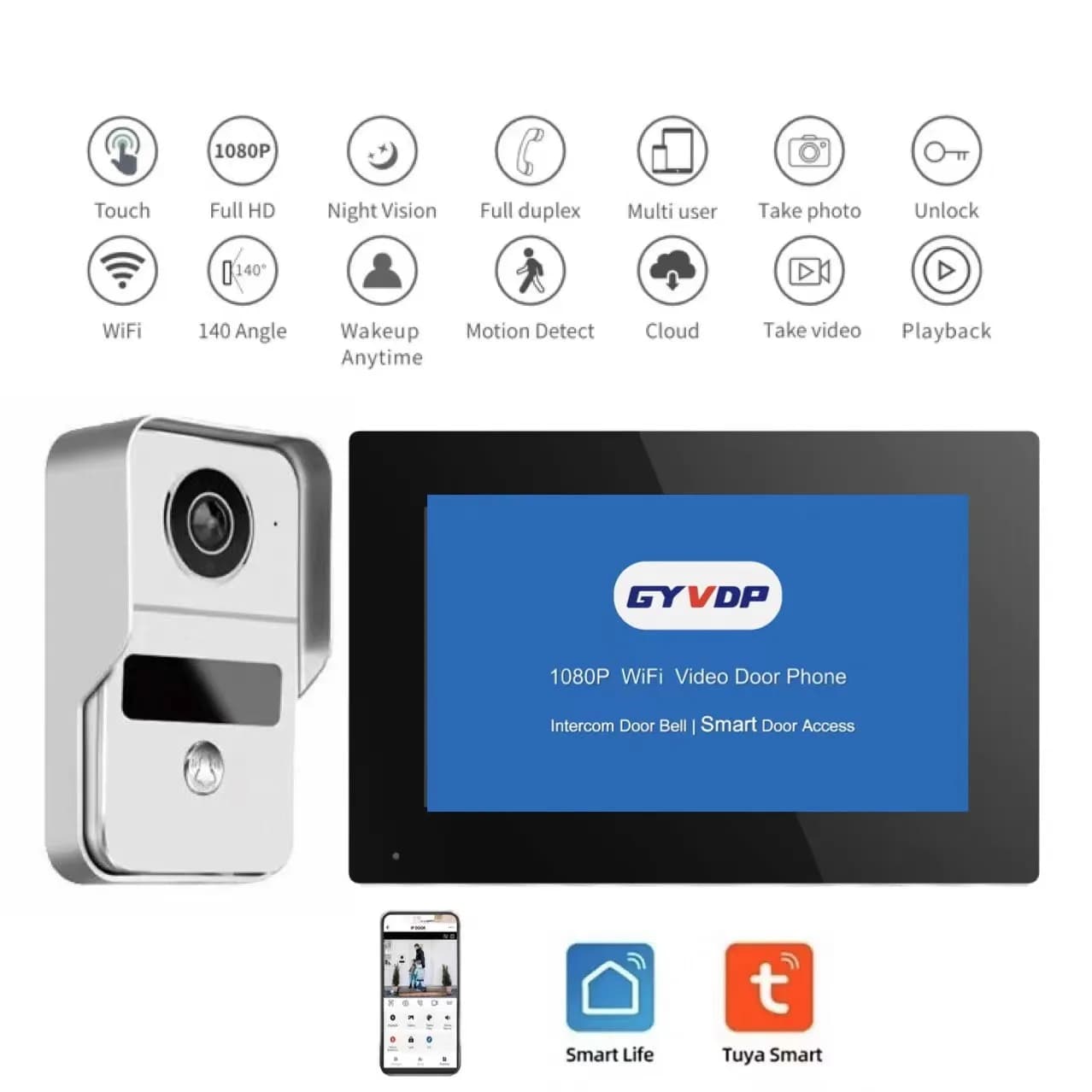 Tuya APP Telefono cellulare Controllo video remoto HD Campanello video intelligente WiFi ad alta definizione da 2 milioni
