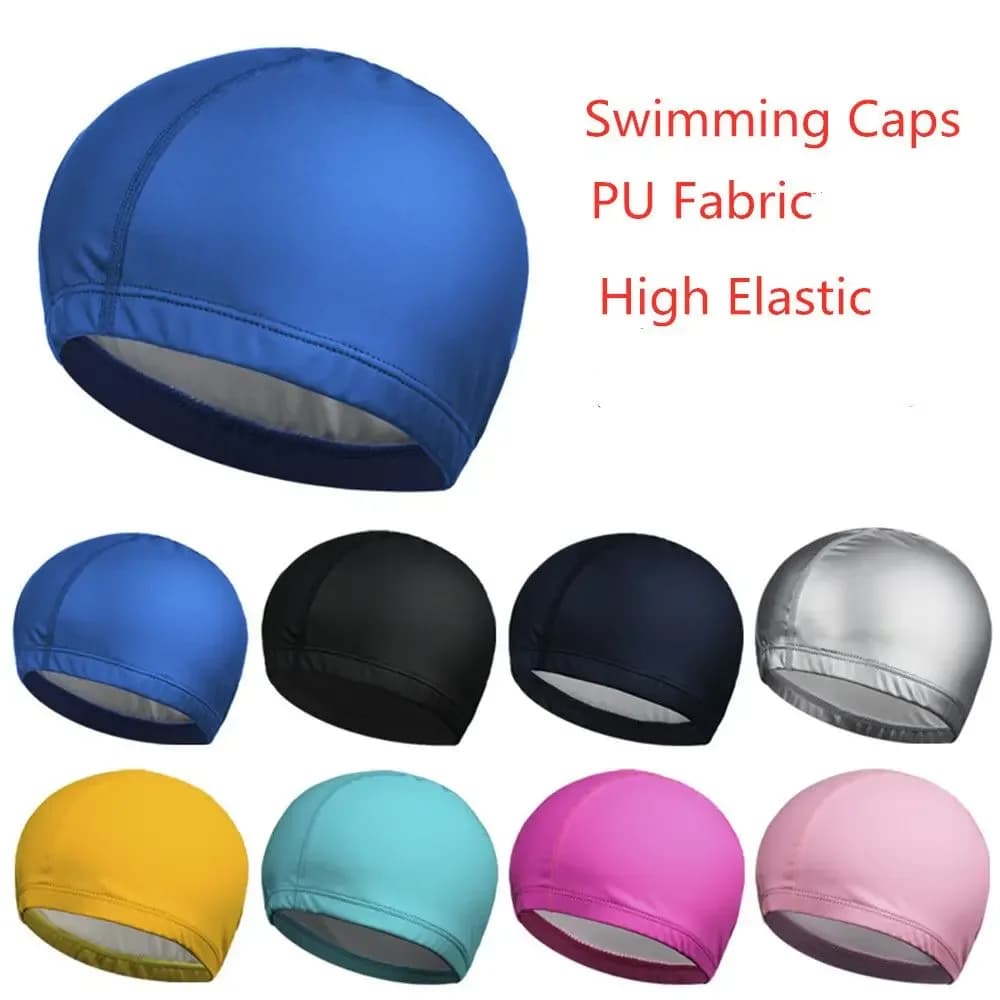 2025 New Waterproof PU Fabric Protect Your Ears Solid Color Waterproof Adult Swimwear/Children Pool Hat Fabric PU Protect Your Ears