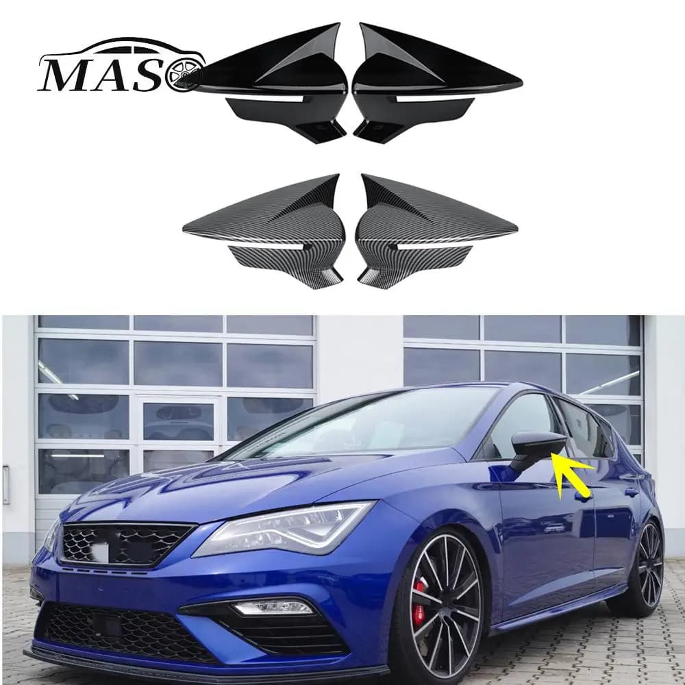 1 Pair of Mirror Covering Carpet ABS Black Carbon for SEAT Leon MK3 5F ST FR Cupra Ibiza Mk5 Arona KJ7 2017 2018 2020