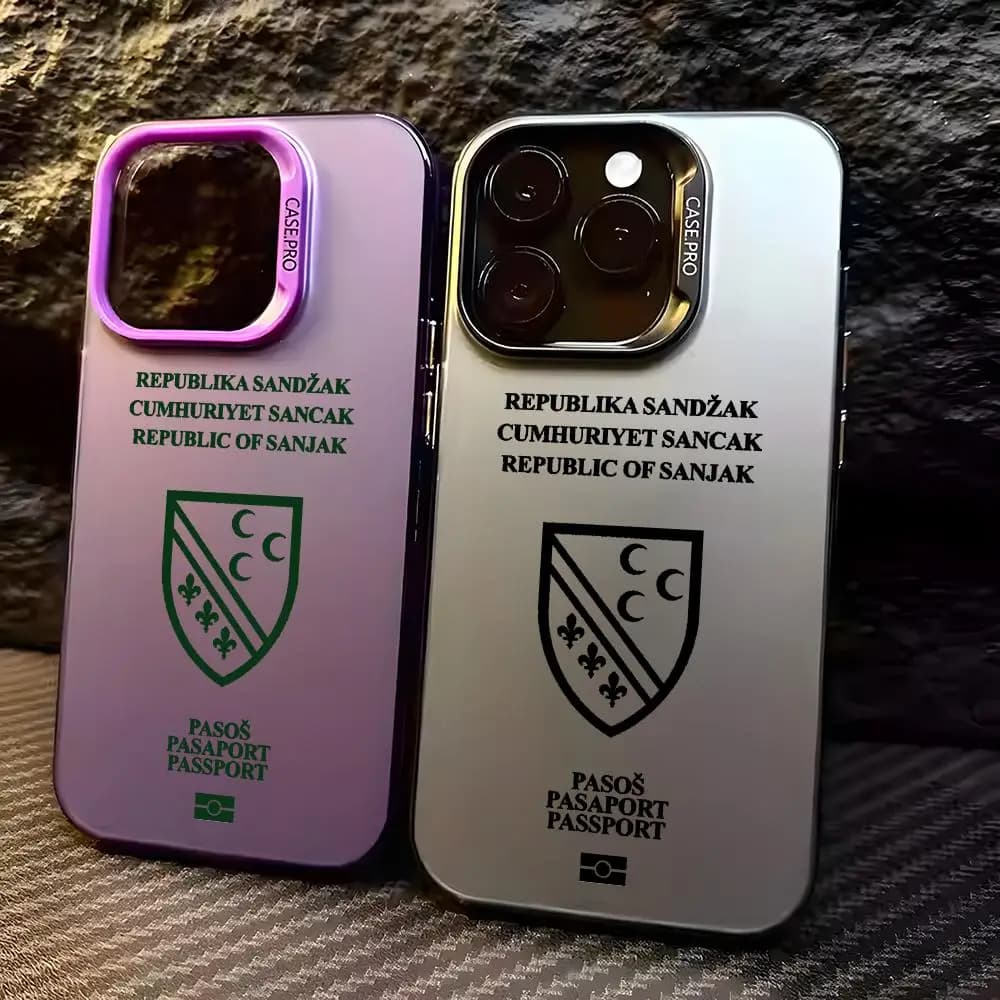 Custodia per telefono REPUBLIC OF S-Sandzak Passport per iPhone 17 16 15 14 13 12 11 Pro Max Designer Opaca Laser Aurora Funda