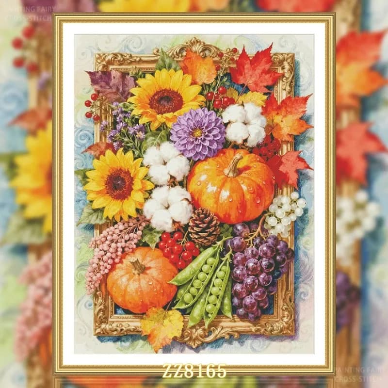 ZZ8165- Autumn Harvest 11CT 14CT 16CT 18CT Print On Canvas Cross Stitch DIY Set Kit Needlework Embroidery 146 Colors