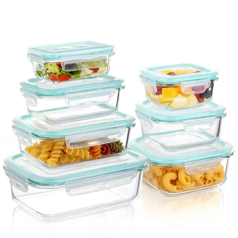Contenitori in Vetro per Alimenti con Coperchi, Set da 7 Contenitori in Vetro Ermetici per Preparazione Pasti