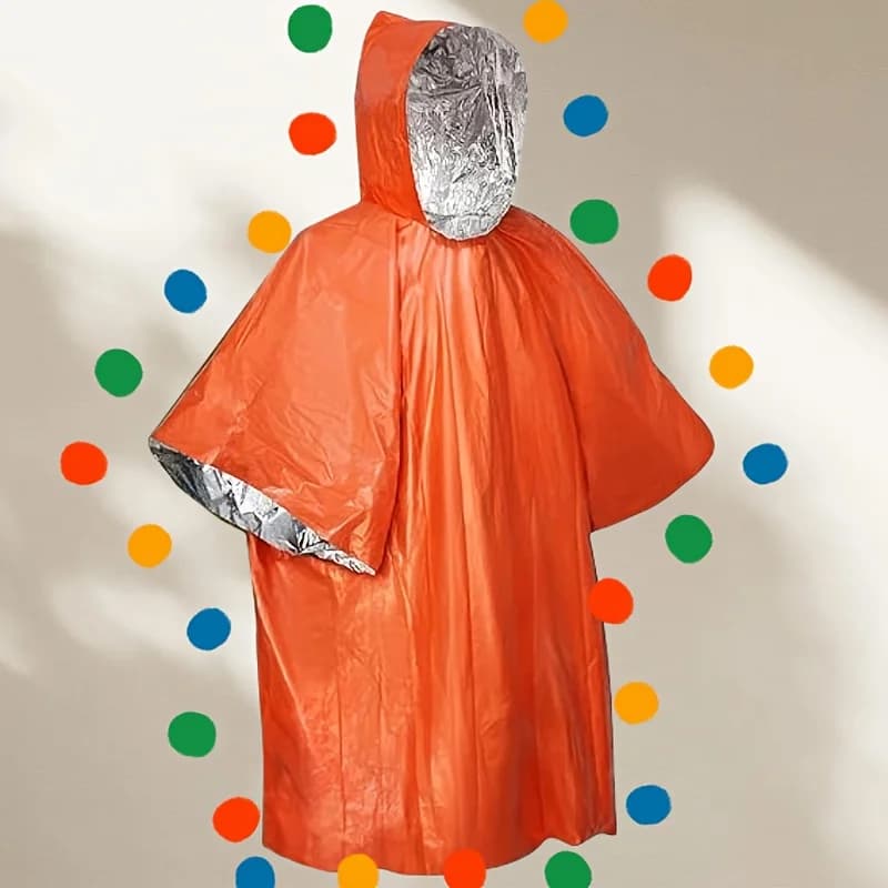 Kit di Sopravvivenza all'Aperto Verde: 2 Poncho di Emergenza + 2 Coperte Termiche, Rivestimento in Poliestere che Ritrae il 92% del Calore Corporeo per Campeggio